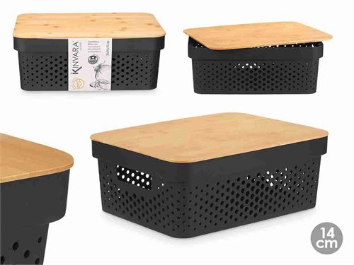 93510 CAIXA PLASTICO COM TAMPA BAMBU 36X26X14CM