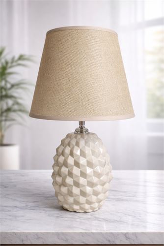 136235299 CANDEEIRO BEJE BASE CERAMICA 34CM
