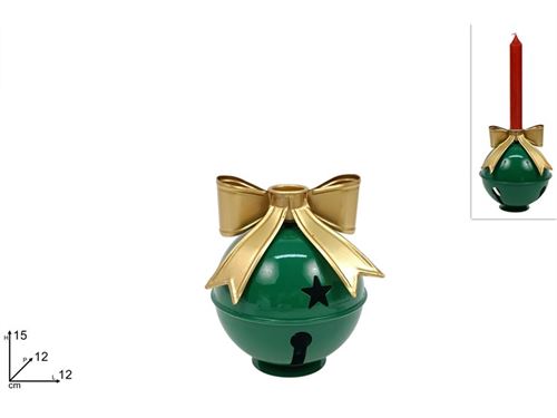 441689 PORTA VELAS METAL LAÇO OURO VERDE 12CM