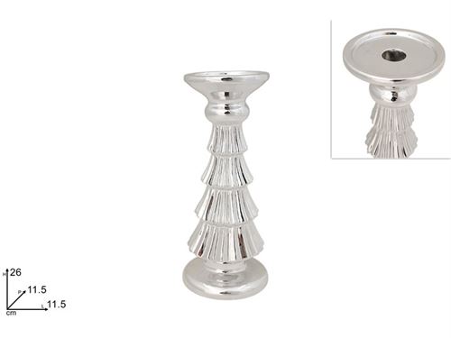 341255 PORTA VELAS PINHEIRO CERAMICA 26CM PRATA