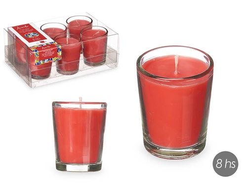 CONJ 6 VELAS COPO VIDRO FRUTOS VERMELHOS