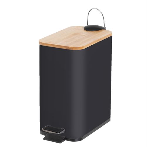 807333 LIXEIRA 5 LITROS METAL-BAMBU PRETO 25 X 14 X 27 CM