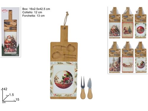 349909 TABUA MADEIRA /CERAMICA COM UTENSILIOS QUEIJO 43CM