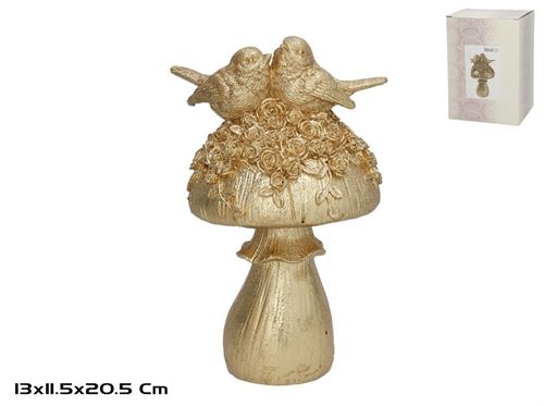 576084 COGUMELO DOURADO COM PASSARINHO 20,5CM