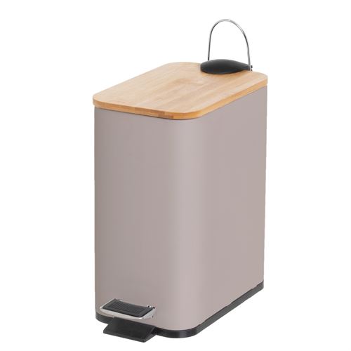 807331 LIXEIRA 5 LITROS METAL-BAMBU BEIGE 25 X 14 X 27 CM
