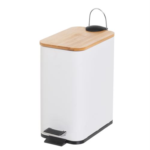 807330 LIXEIRA 5 LITROS METAL-BAMBU BRANCO 25 X 14 X 27 CM