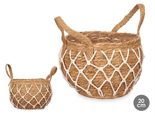 VASO ESPARTO E MACRAME COM ASA 20CM