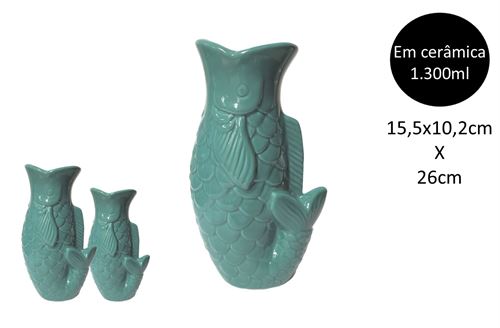 25247 JARRA PEIXE CERAMICA L TURQUESA