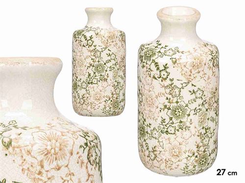 14035 VASO GARRAFA BOCA LARGA VERDE BEJE 27CM