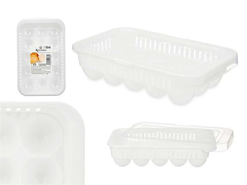 SUPORTE PLASTICO PARA 15 OVOS BRANCO TRANSPARENTE