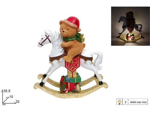 364872 URSO NO CAVALO COM LUZ 38CM