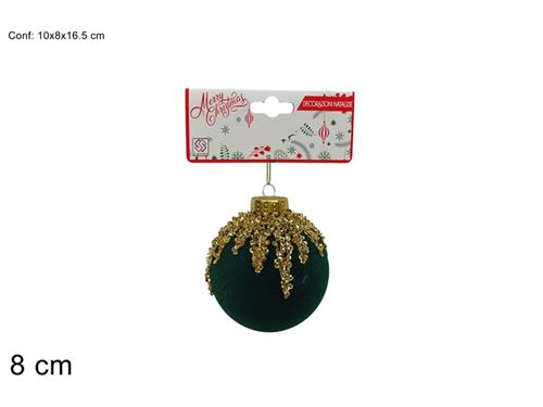 489346 BOLA VELUDO VERDE 8CM PAILLETTES